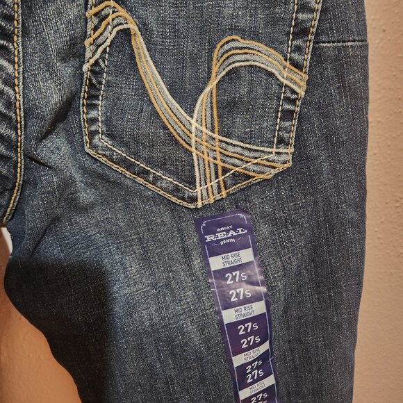 Ariat Real Midrise Straight Womens 27s Western Blue Jeans NEW - Picture 10 of 12